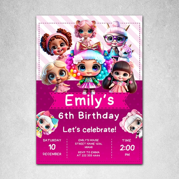Dolls Birthday Invitation Template - Editable Dolls Bday Party Card