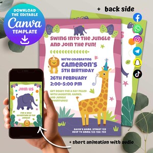 Safari Birthday Invitation, Customizable Jungle Theme Invite, Ideal for Kids’ Wild Birthday Parties, Instant Download Template