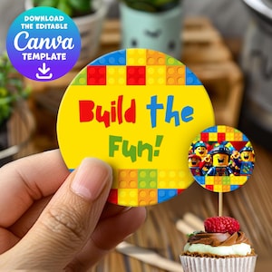 Building Blocks Birthday Cupcake Toppers, Colorful Bday Decor, Party Supplies, Constructor Theme Cake Toppers, Birthday Party Decorations