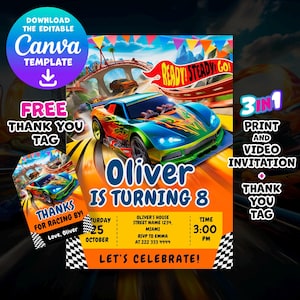 Hot Cars Invitation, Race Cars Invitation, Race Car Birthday Party, Car Birthday Invitation, Cars Invitation | Printable digital art