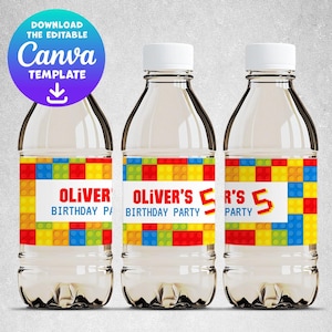 Building Blocks Bottle Labels - Fun and Colorful Birthday Water Labels for Kids - Perfect for Building Bricks Party Decor