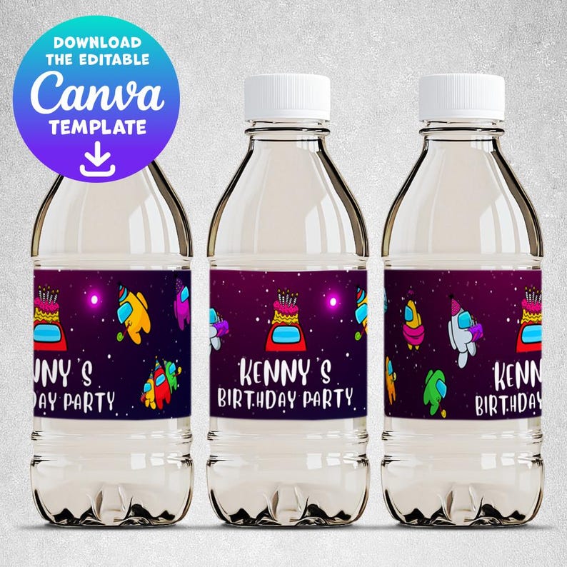 Among Us Water Bottle Labels, Among Us Bottle Labels, Among Us Birthday