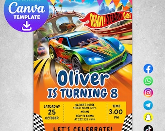 Hot Cars Invitation, Race Cars Invitation, Race Car Birthday Party, Car Birthday Invitation, Cars Invitation | Printable digital art
