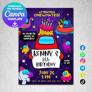 Space Adventure pool party invite, Pool birthday invitation, fun and colorful space-themed kids invitation template, digital invite