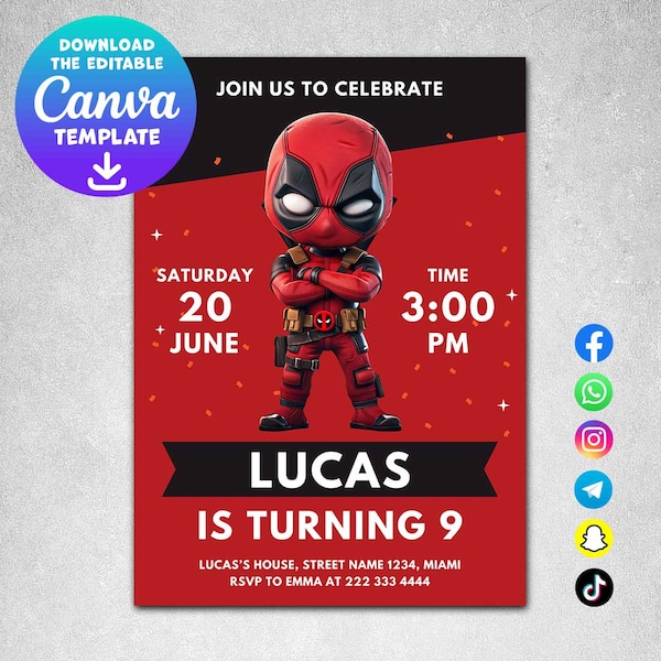 Customizable Superhero Birthday Invitation - Superhero Theme, printable invitation, phone invitation, invitation card, art printable