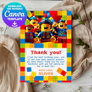 Building Blocks Thank You Card, Fun Construction Design for Birthday Celebrations, Perfect for Thank You Notes and Gifts!