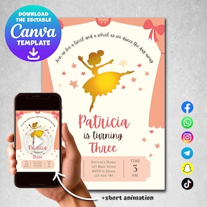 Ballerina Birthday Invitation - Personalized Cute Ballet Party Invite, Editable & Printable Design for a Beautiful Celebration!