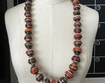 Earth Tone Hand Painted Paper bead Necklace