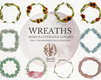 Nature Clipart, Wreath Clipart, Wreath Graphics, PNG Clipart, Invitation Clipart, Greeting Cards, Floral Clipart, Scrapbooking Elements