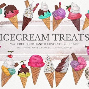 Icecream Clip Art, Summer Clip Art, Icecream Party, Watercolor Clip Art, Food Clip Art, Digital Clipart, Sweets, Clipart, Summer Treats, imagen 1