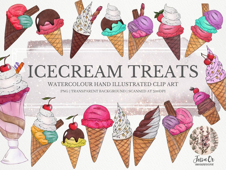 Icecream Clip Art, Summer Clip Art, Icecream Party, Watercolor Clip Art, Food Clip Art, Digital Clipart, Sweets, Clipart, Summer Treats, imagen 1