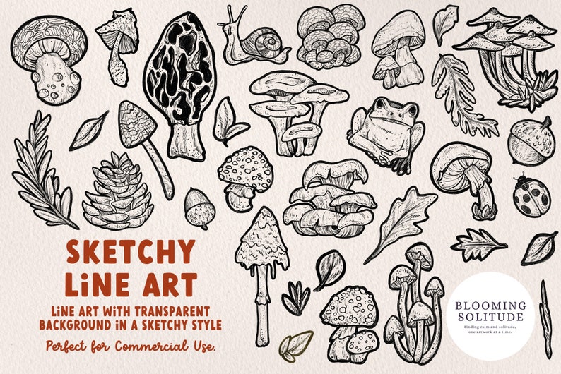 Champignons de la forêt Clipart Collection, Vector Clipart Graphics, Champignon PNG Clipart, Sketchy Art, Clipart, Champignon Clipart, Champignons image 4