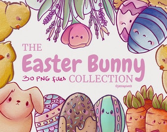 Kawaii Easter Bunny Clip Art, Kids Clip Art, Easter PNG, Bunnies, Chicks Clipart, Happy Easter, Aquarelle Style, Kawaii Clip Art, Babies