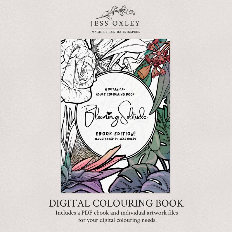 Blooming Solitude Digital Colouring Book, eBook Botanical Colouring Book, PNG Colouring Pages, Digital Colouring Pages, Pages for Procreate image 2