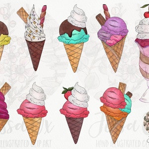 Icecream Clip Art, Summer Clip Art, Icecream Party, Watercolor Clip Art, Food Clip Art, Digital Clipart, Sweets, Clipart, Summer Treats, imagen 3