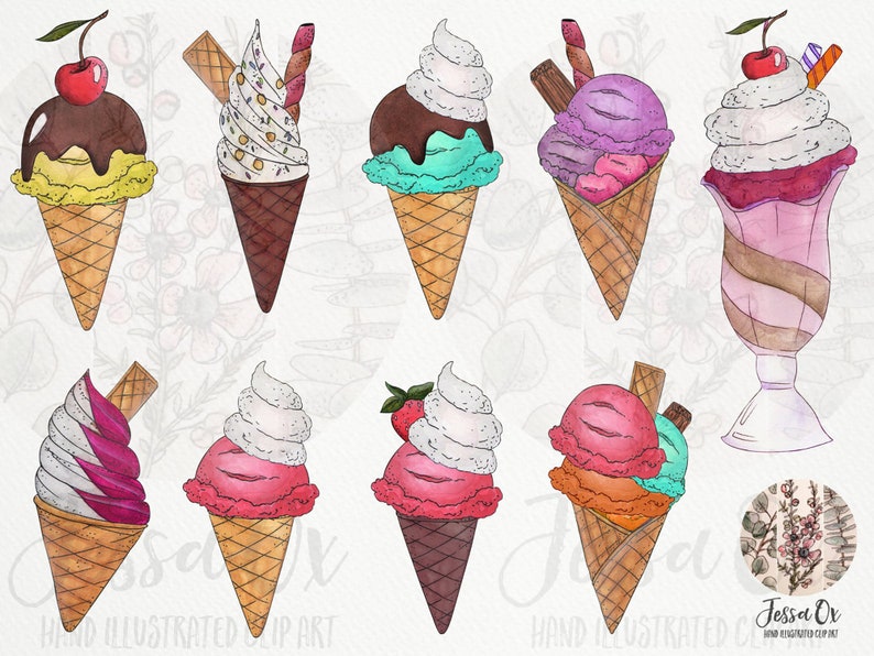 Icecream Clip Art, Summer Clip Art, Icecream Party, Watercolor Clip Art, Food Clip Art, Digital Clipart, Sweets, Clipart, Summer Treats, imagen 3