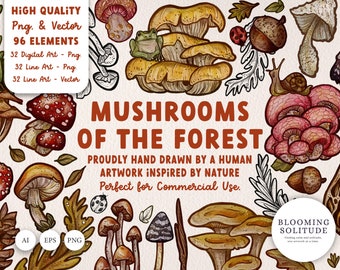 Mushrooms of the Forest Clipart Collection, Vector Clipart Graphics, Mushroom PNG Clipart, Sketchy Art, Clipart, Mushroom Clipart, Mushrooms