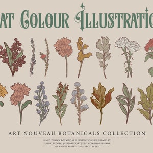 Art Nouveau Botanical Clipart, Vector Clipart Graphics, Flower PNG Clipart, Vintage Botanicals, Watercolour Floral Clipart, Vector Florals image 2