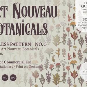 Modèle sans couture botanique Art Nouveau, échantillon de modèle n 5, modèle sans couture vectoriel, motif floral vintage, motif répétitif floral image 2