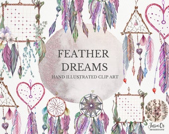 Dreamcatcher Clipart, Boho Clipart, Feather Clipart, Clipart Bundle, Digital Scrapbooking, Commercial Use, PNG Clipart, Rustic Clipart