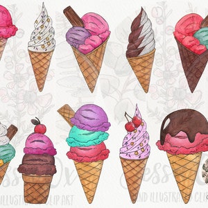 Icecream Clip Art, Summer Clip Art, Icecream Party, Watercolor Clip Art, Food Clip Art, Digital Clipart, Sweets, Clipart, Summer Treats, imagen 2