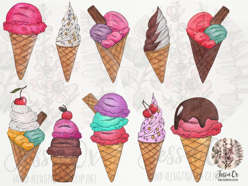 Icecream Clip Art, Summer Clip Art, Icecream Party, Watercolor Clip Art, Food Clip Art, Digital Clipart, Sweets, Clipart, Summer Treats, imagen 2