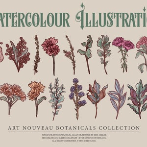 Art Nouveau Botanical Clipart, Vector Clipart Graphics, Flower PNG Clipart, Vintage Botanicals, Watercolour Floral Clipart, Vector Florals image 4