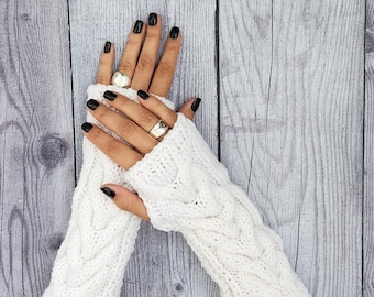 Fall fashion fingerless winter knitted gloves mittens, Wool arm wrist warmers, Christmas gift for her, wolle armstulpen, knit hand warmers