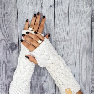 Fall fashion fingerless winter knitted gloves mittens, Wool arm wrist warmers, Christmas gift for her, wolle armstulpen, knit hand warmers