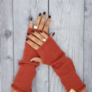 Oranje vingerloze handschoenen dames Gehaakte dameshandschoenen Wollen winterhandschoenen dames Gebreide handschoenen wanten Winter kerstcadeau voor haar afbeelding 1