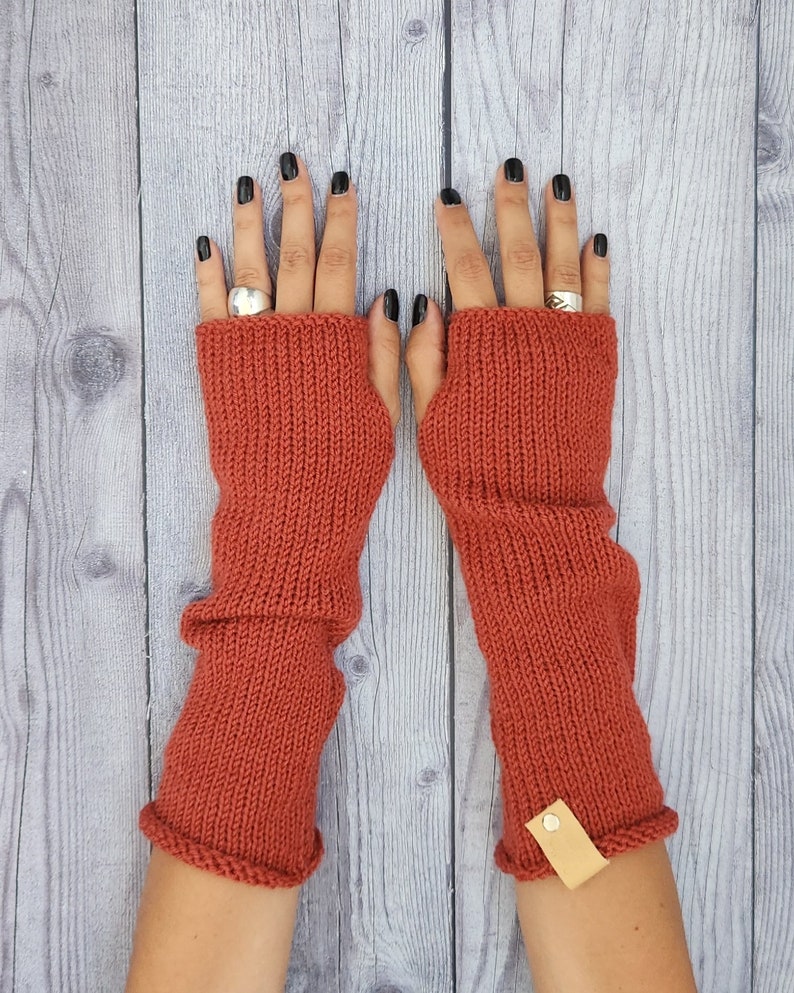 Orange fingerless gloves womens Crochet women gloves Wool winter gloves women Knitted gloves mittens Winter Christmas gift for her image 2