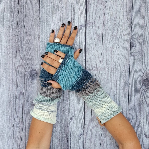 LIMITED EDITION- Pink blue arm warmers -  Gift for girlfriend - Fall fashion gloves - Fingerless gloves mittens - Knit winter hand warmers