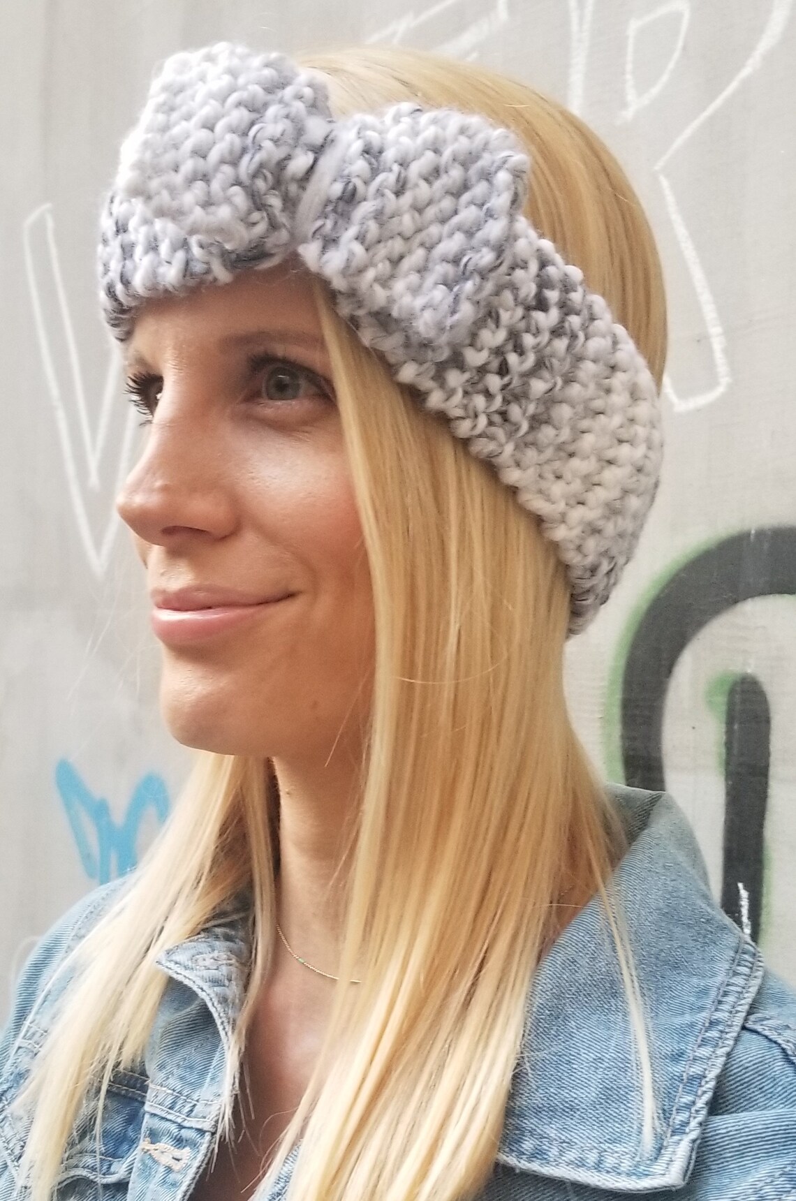 White wool bow headband cute wool knit thick white ear Etsy