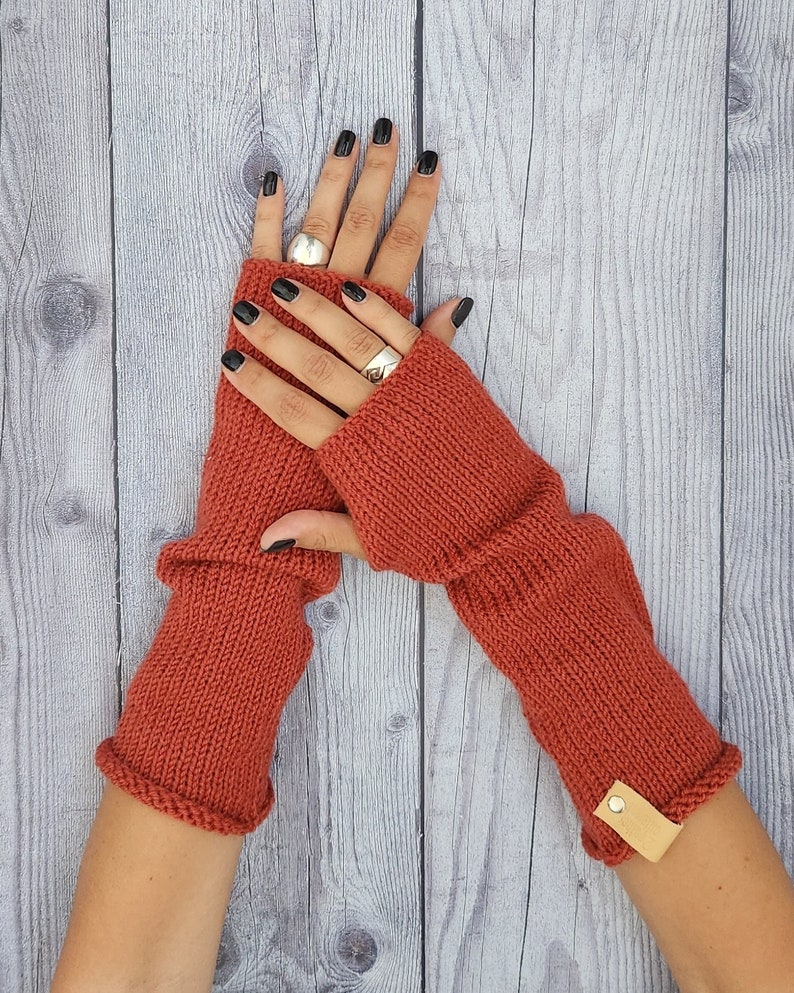 Orange fingerless gloves womens Crochet women gloves Wool winter gloves women Knitted gloves mittens Winter Christmas gift for her image 1