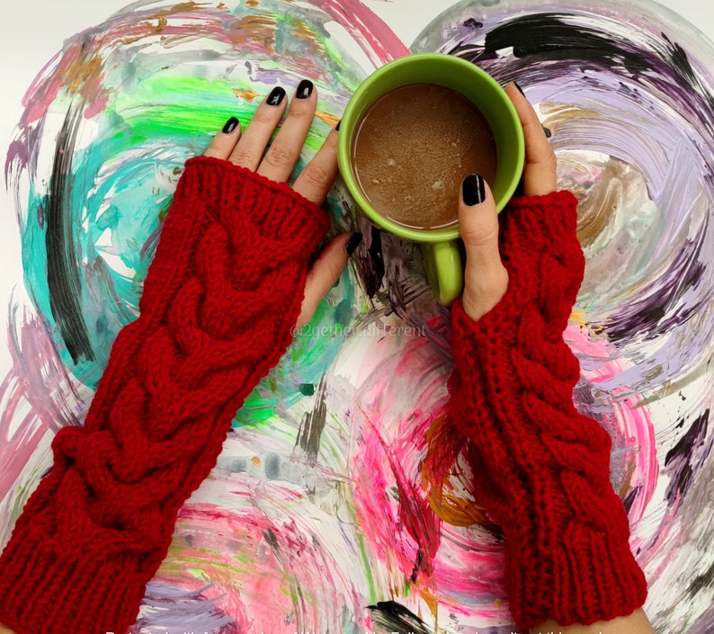 Fingerless gloves mittens Knit arm warmers Christmas gifts for mother Winter fall accessories Wrist warmers Winter knitted gloves Red