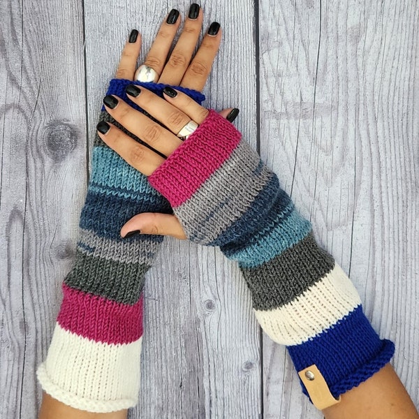 LIMITED EDITION- Pink blue arm warmers -  Gift for girlfriend - Fall fashion gloves - Fingerless gloves mittens - Knit winter hand warmers