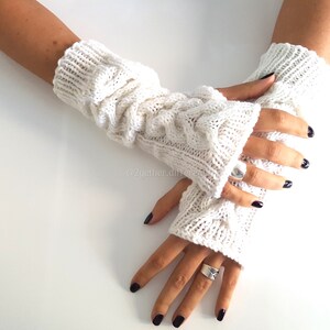 Fingerless gloves mittens Knit arm warmers Christmas gifts for mother Winter fall accessories Wrist warmers Winter knitted gloves White