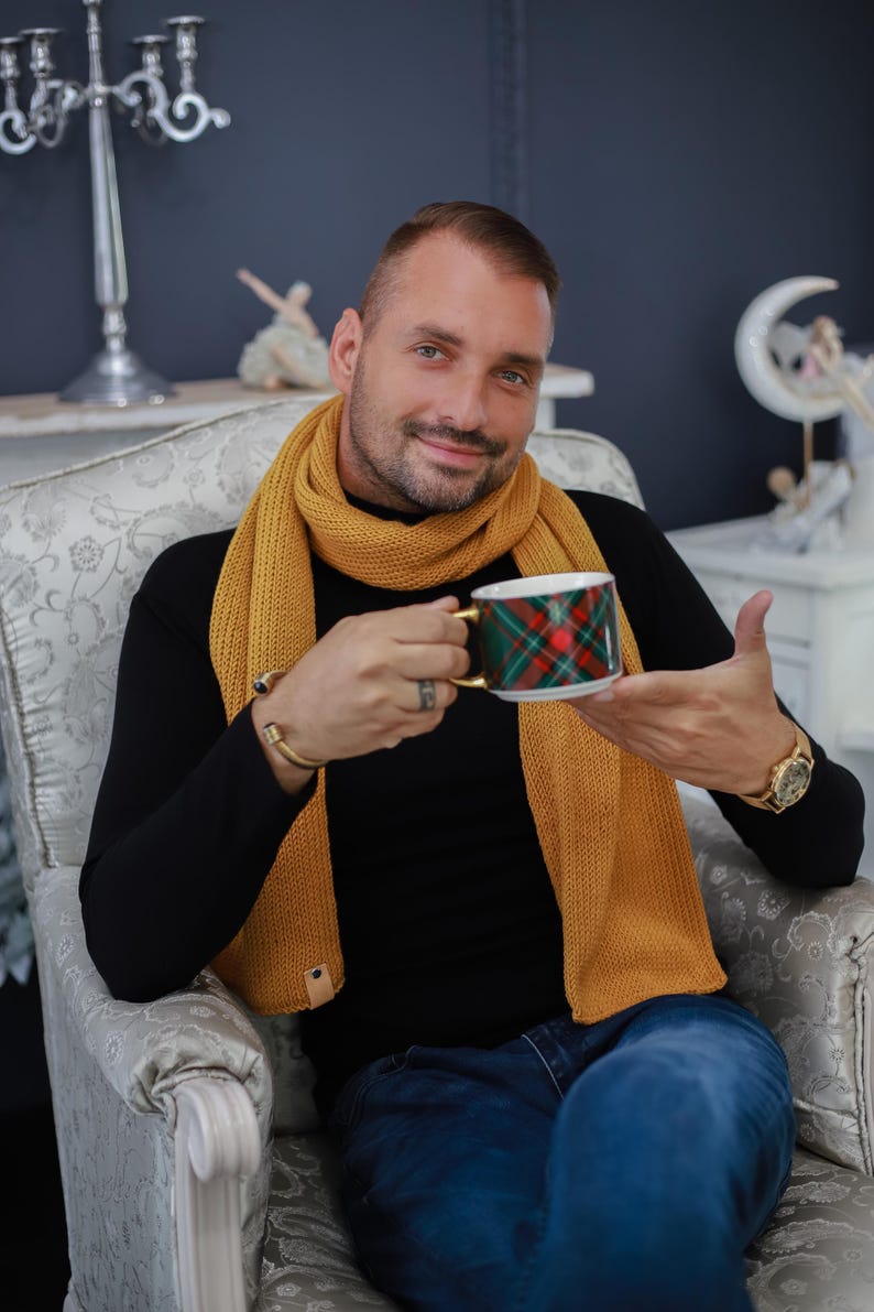 Knitted Winter Mens Hat and Scarf, Minimalist Winter Accessories for