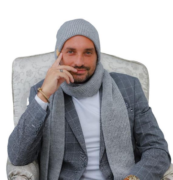 Knitted Winter Mens Hat and Scarf, Minimalist Winter Accessories