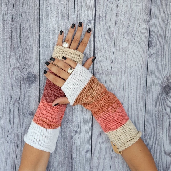 LIMITED EDITION- Pink blue arm warmers -  Gift for girlfriend - Fall fashion gloves - Fingerless gloves mittens - Knit winter hand warmers