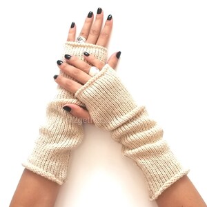 Fingerless gloves mittens Knit arm warmers Christmas gifts for mother Winter fall accessories Wrist warmers Winter knitted gloves Beige