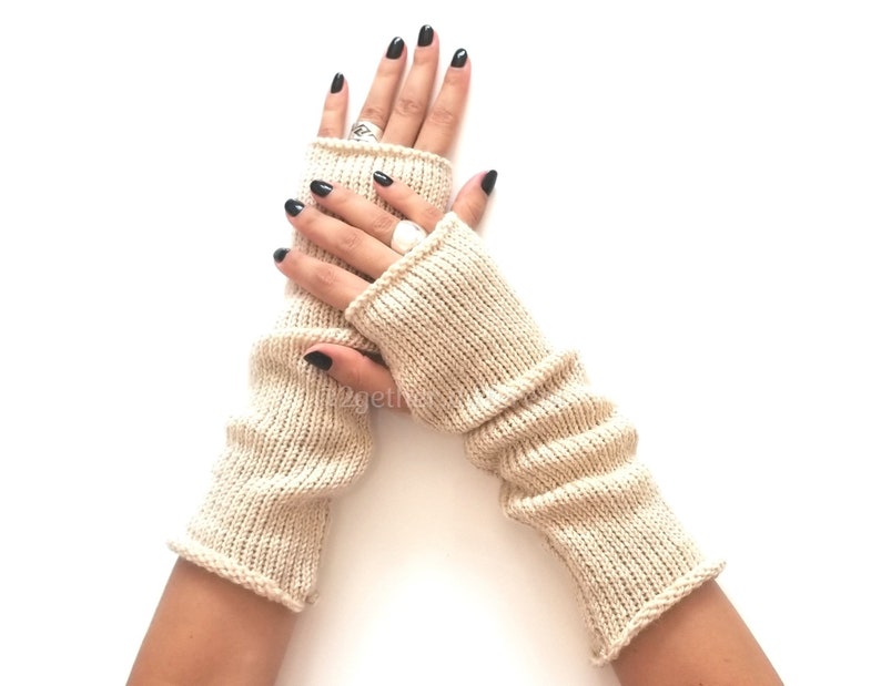 Fingerless gloves mittens Knit arm warmers Christmas gifts for mother Winter fall accessories Wrist warmers Winter knitted gloves Beige