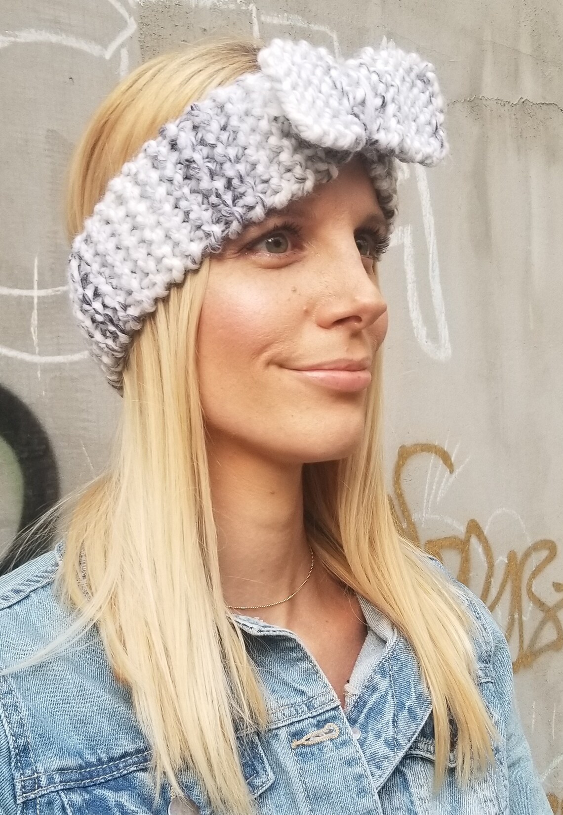 White wool bow headband cute wool knit thick white ear Etsy