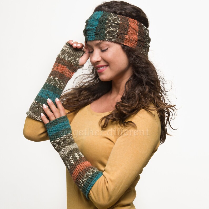 Wool Crochet Gloves Long Fingerless Gloves Mittens Winter Etsy