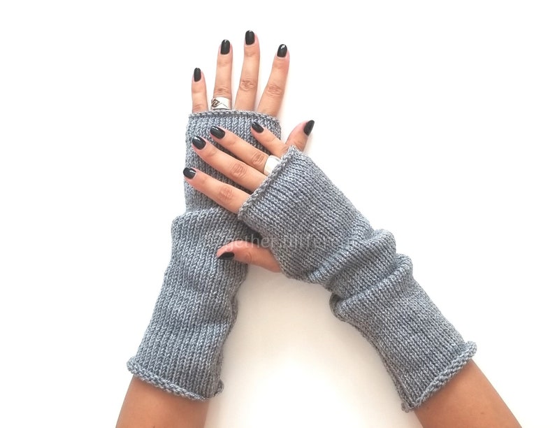 Fingerless gloves mittens Knit arm warmers Christmas gifts for mother Winter fall accessories Wrist warmers Winter knitted gloves Light gray