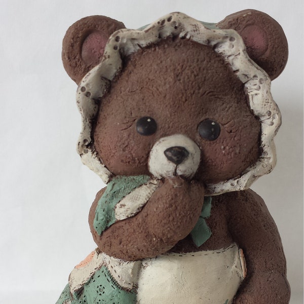 Sarah's Attic Angel Bear with Diaper and Bonnet Green #3105 1990 Baby Bear Figure