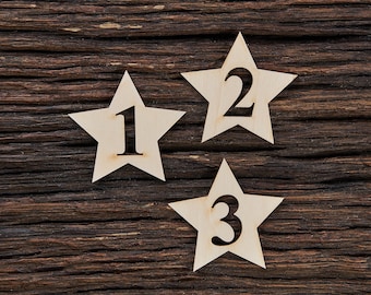 Wooden Star with Number for Crafts - Laser Cut - Rustic Star - Star Shape - Unfinished Wood Star
