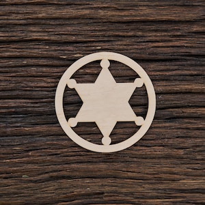 Wooden Round Sheriff Badge Shape For Crafts And Decoration - Laser Cut - Sheriff Star - Sheriff - Sheriff Star Badge - Sheriff Deputy
