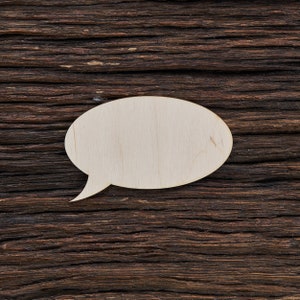 May include: A blank wooden speech bubble on a brown wooden background.