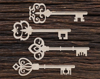 Wooden Skeleton Key for Crafts and Decoration - Laser Cut - Wooden Key - Key Charms - Key Pendants